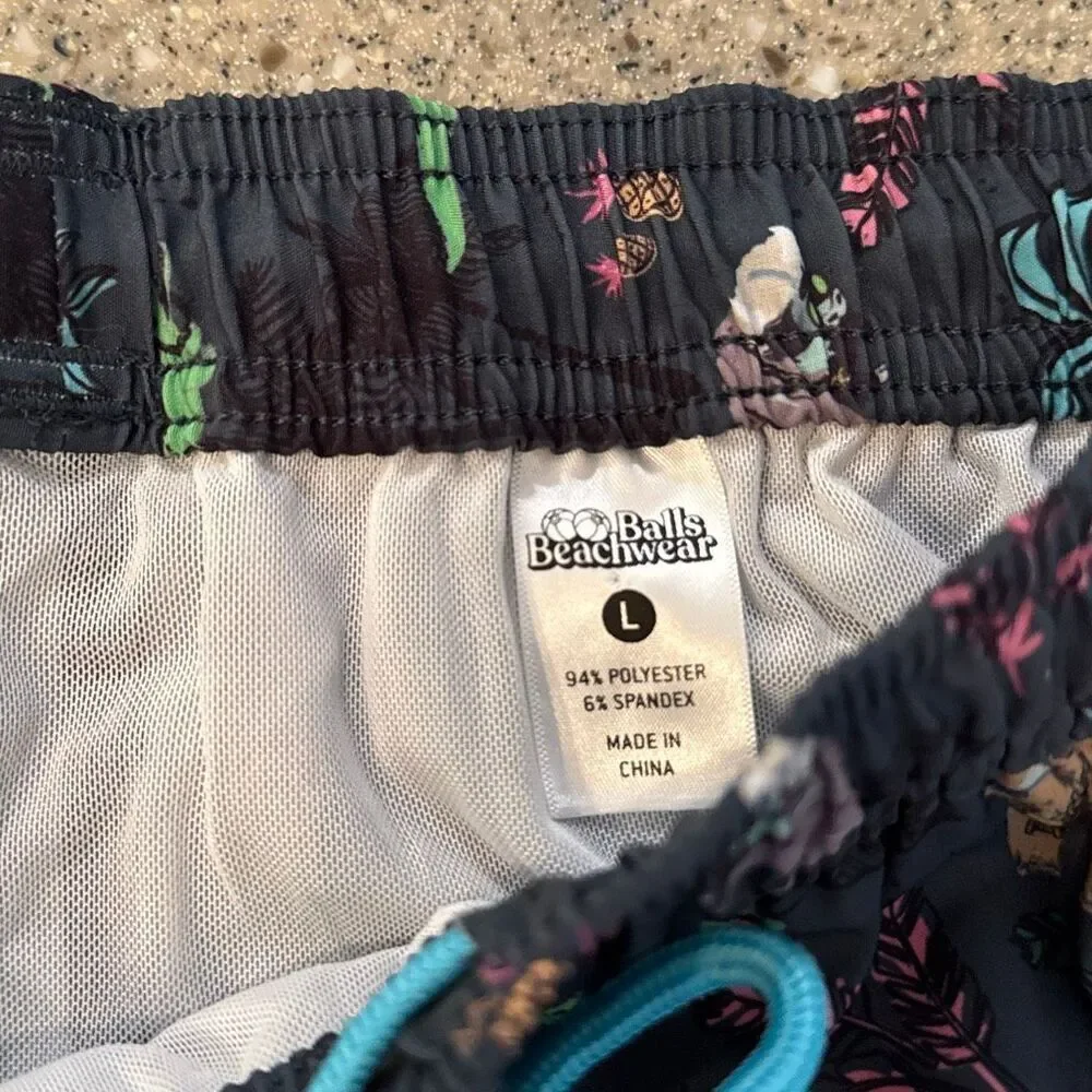 BALLS BEACHWEAR Sunglass Animal Print Swim Trunks Large